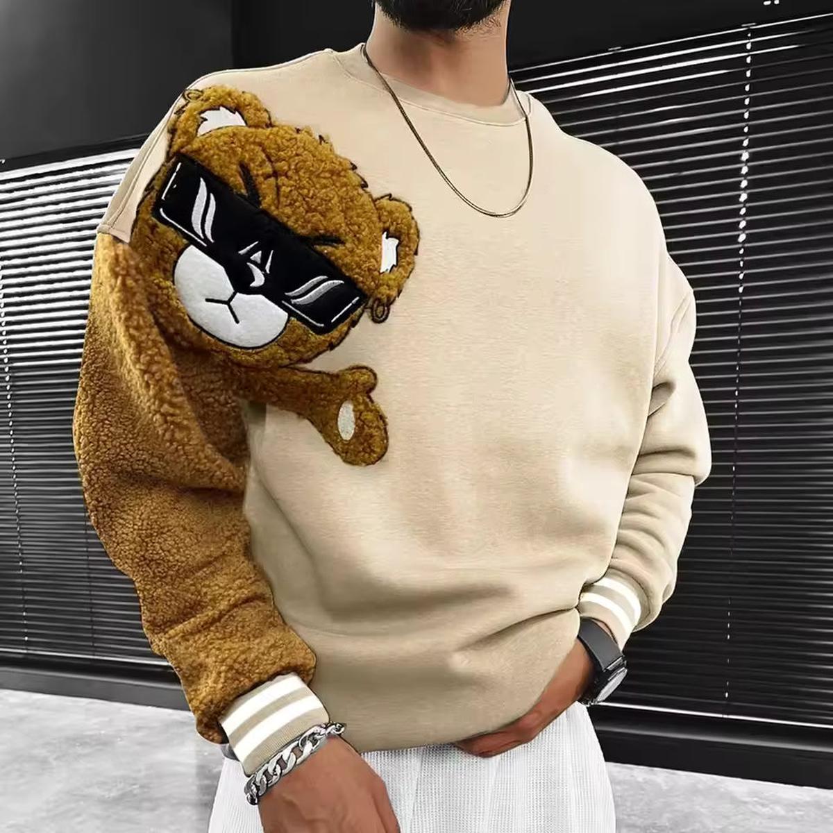 Geborduurde Berenontwerp Relaxed Fit Katoenen Sweater voor Mannen