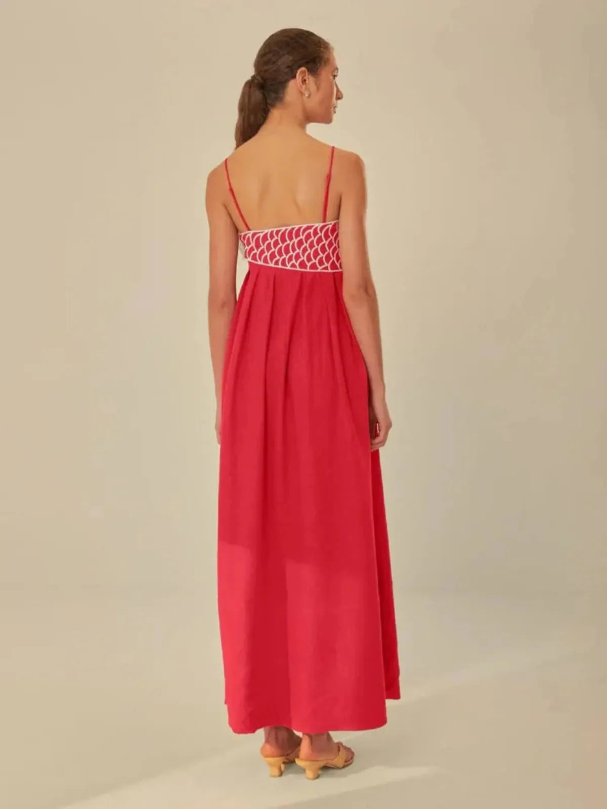 Geborduurde Vis Semi-Doorzichtige Cami Maxi Jurk