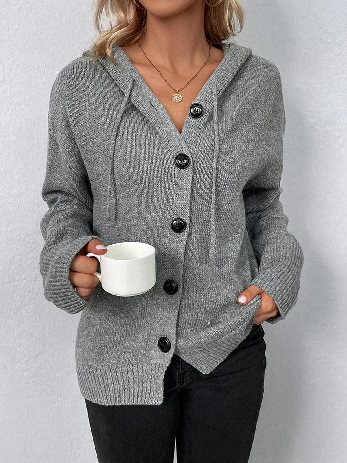 Gebreide Button-Up Hoodie Vest