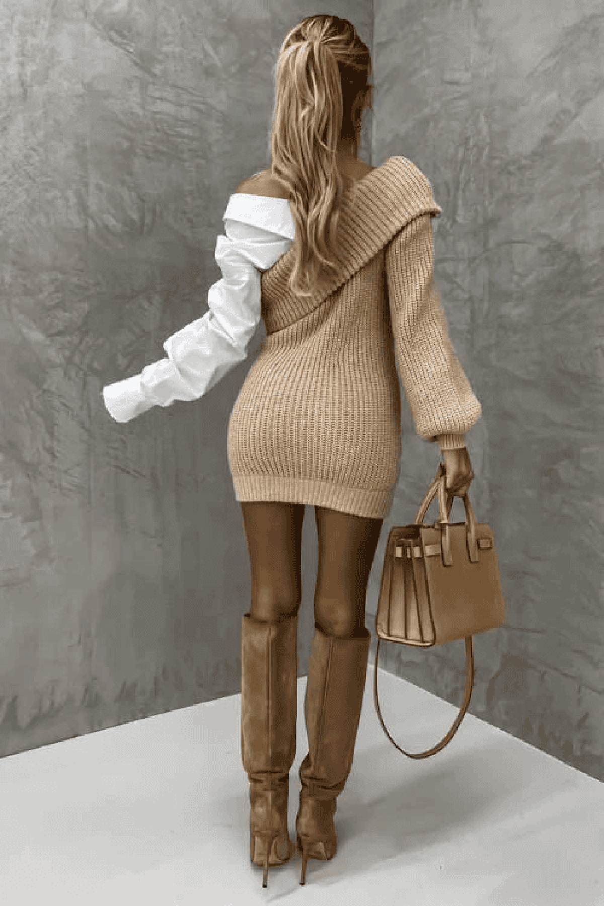 Gebreide Jurk Met Aangehechte Blouse En Hartborduursel Voor Herfst En Winter