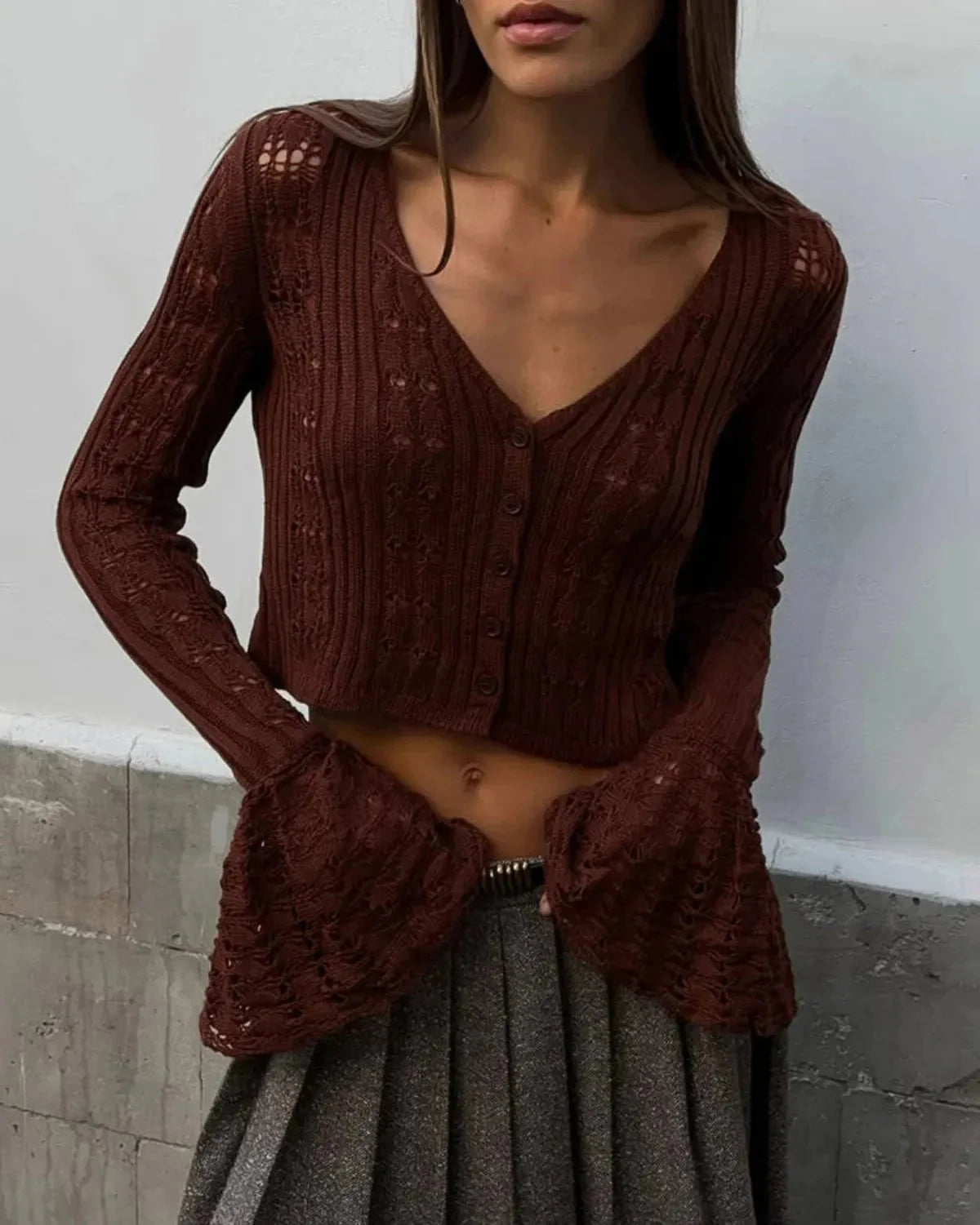 Gehaakte Cropped Vest Met Lange Mouwe