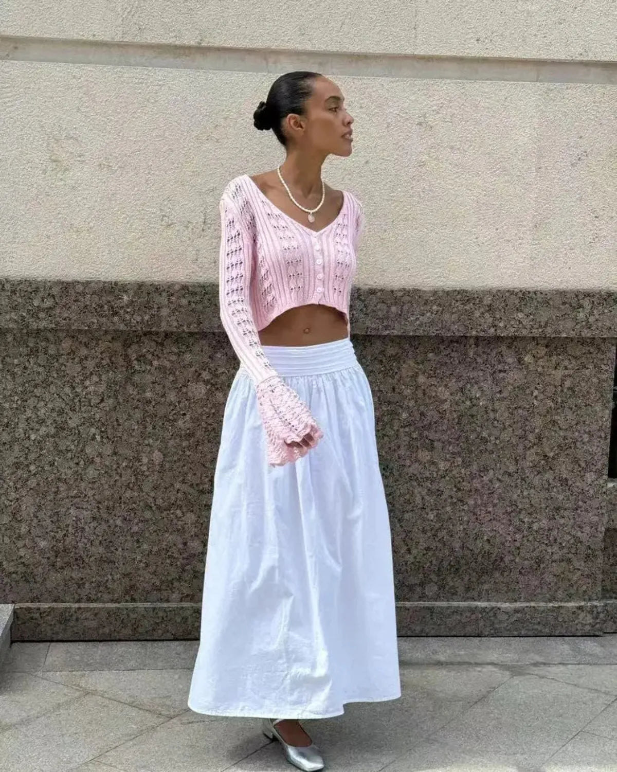 Gehaakte Cropped Vest Met Lange Mouwe