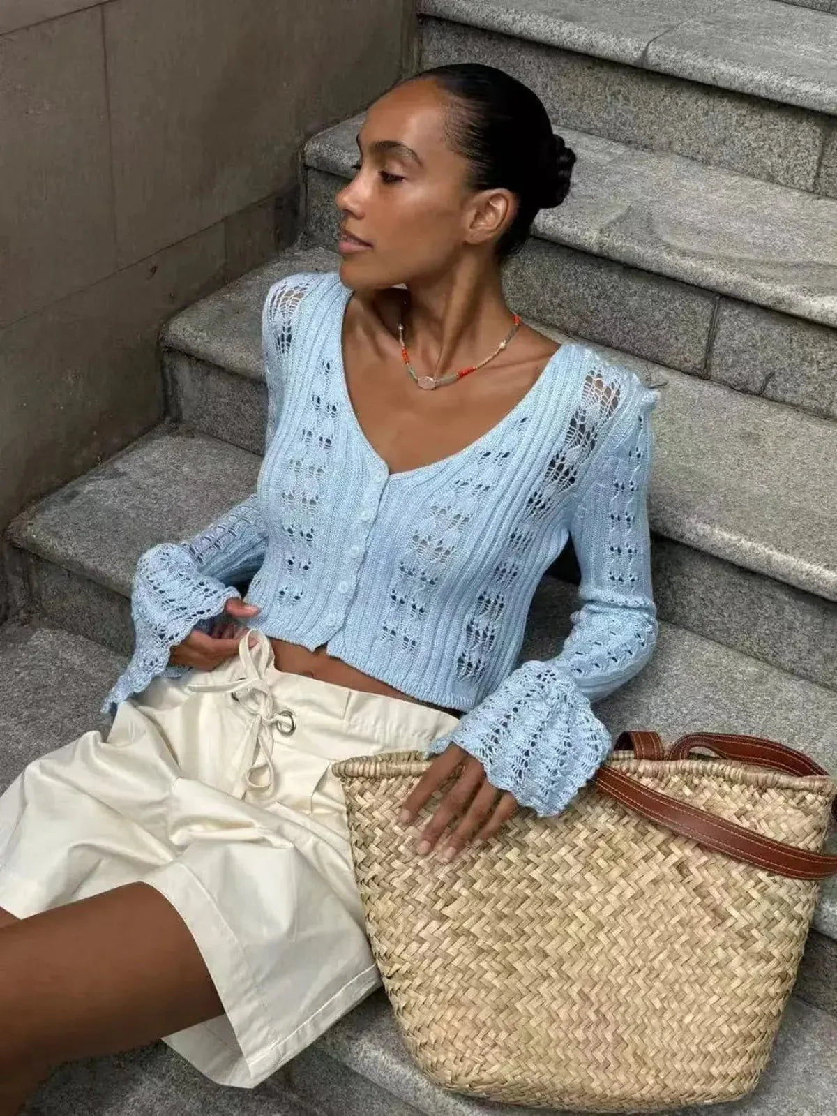Gehaakte Cropped Vest Met Lange Mouwe