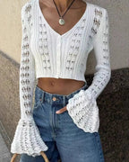 Gehaakte Cropped Vest Met Lange Mouwe