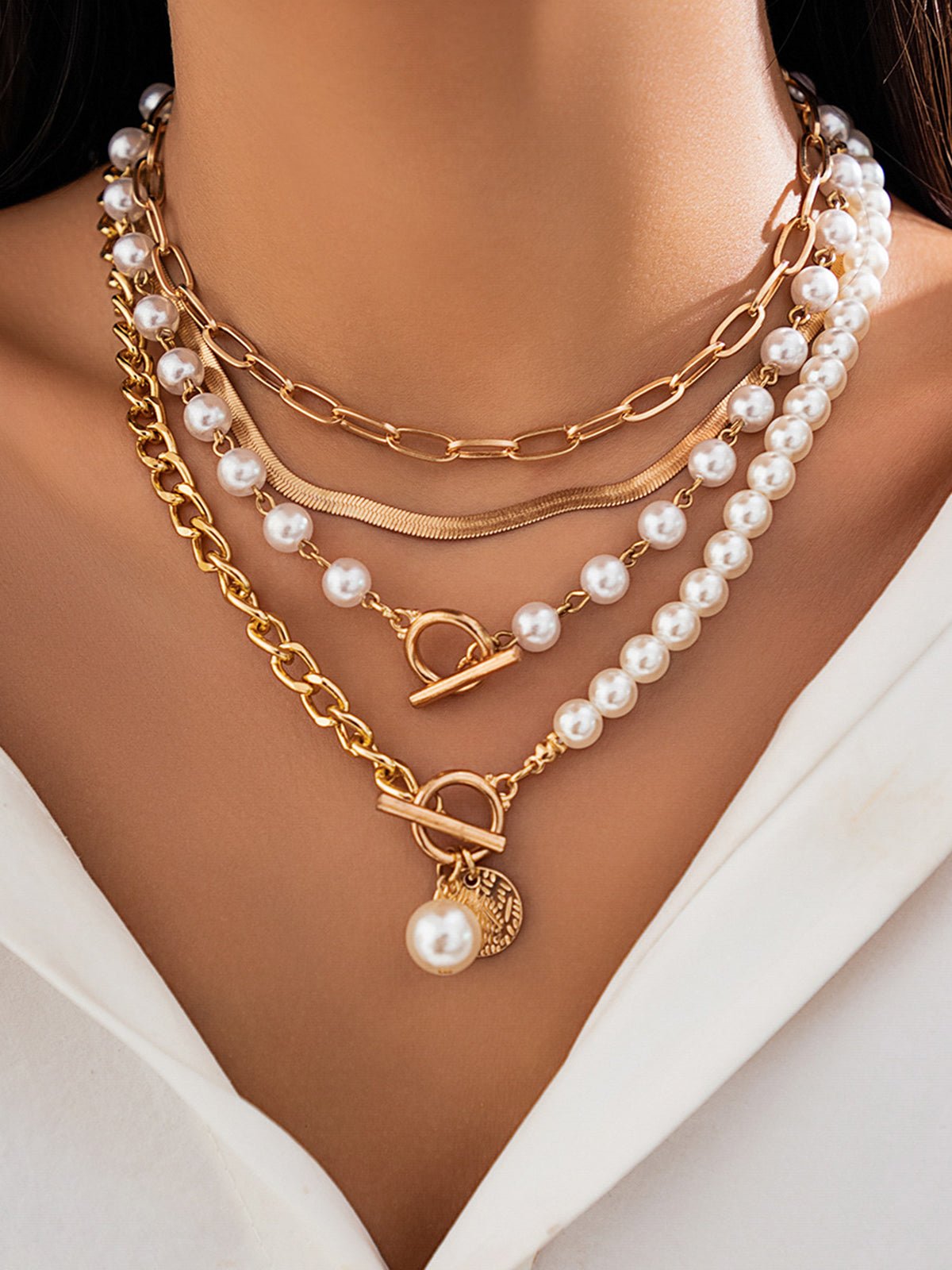 Gelaagde Ketting met Kunstparel Decoratie