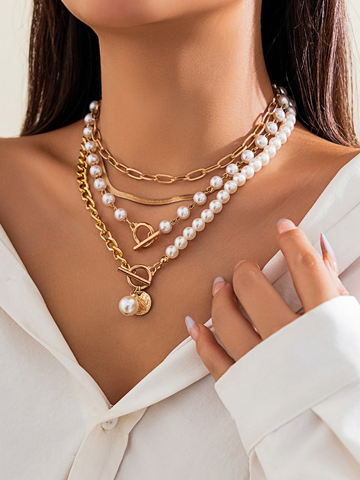 Gelaagde Ketting met Kunstparel Decoratie