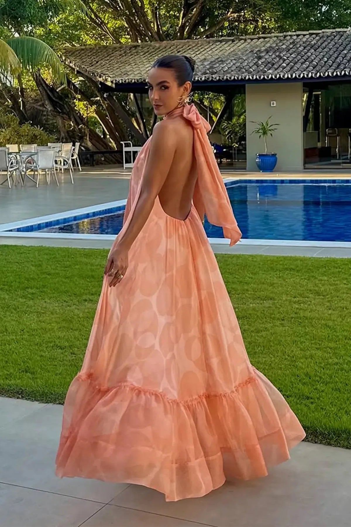 Geprinte Halter Maxi Jurk