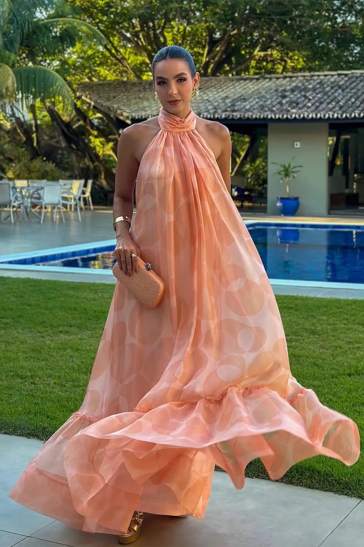 Geprinte Halter Maxi Jurk