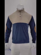 Geribbelde Kwart-Knop Trui Trui Met Elleboogpatches Voor Mannen