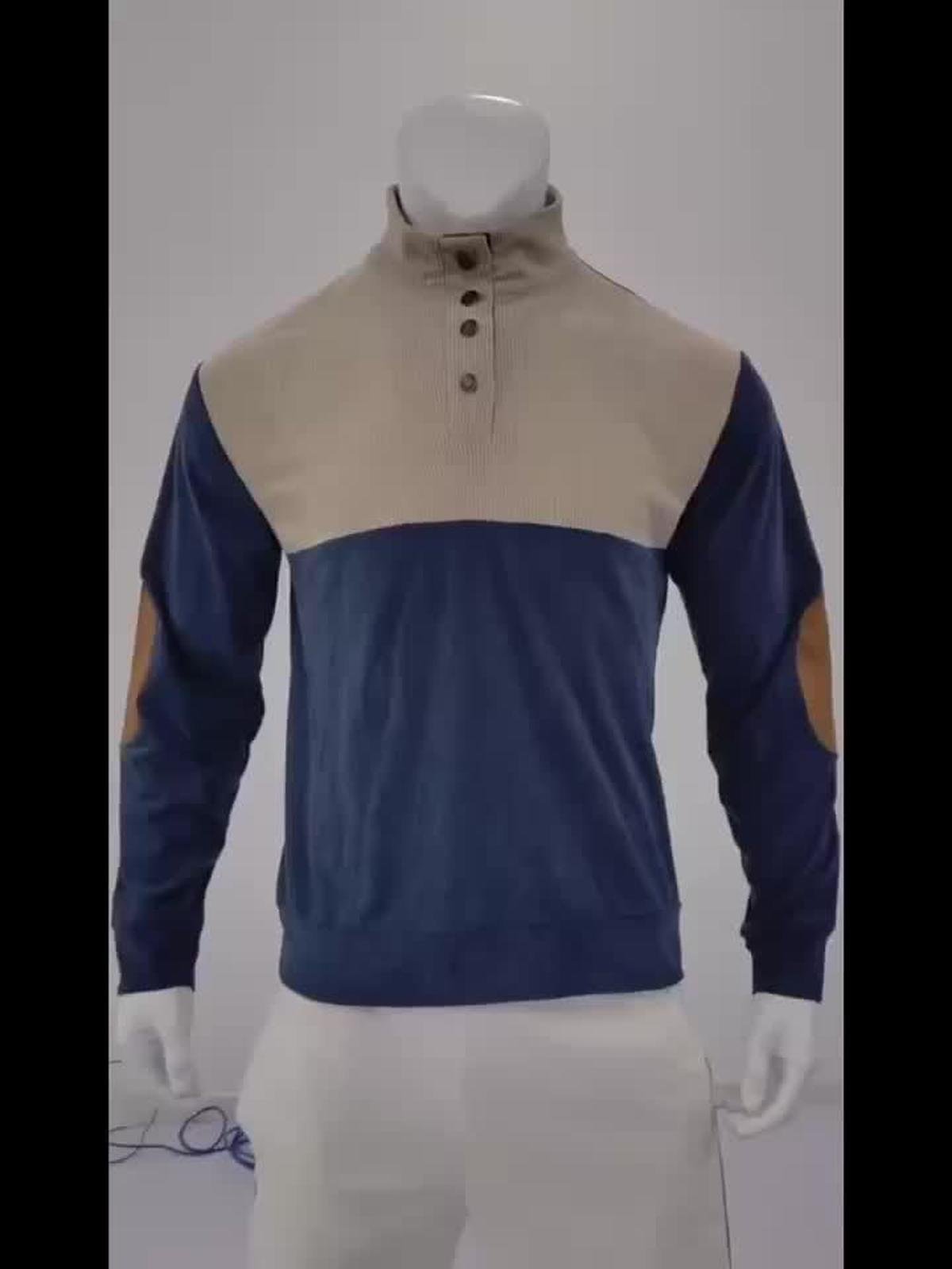 Geribbelde Kwart-Knop Trui Trui Met Elleboogpatches Voor Mannen