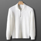 Geribde Wolmix Half-Zip Polo Sweater Voor Mannen