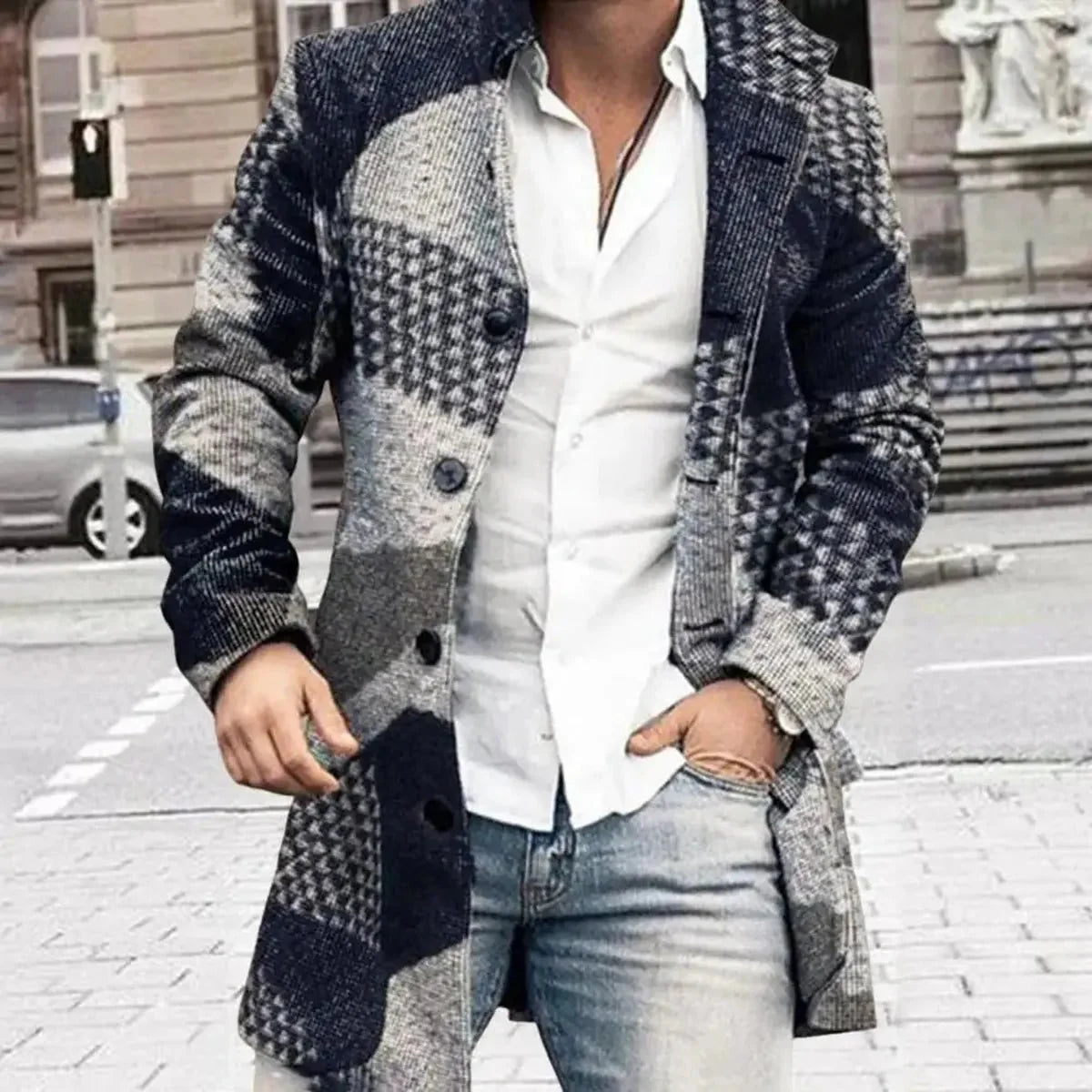 Geruite Dubbel-Breasted Trenchcoat voor Mannen