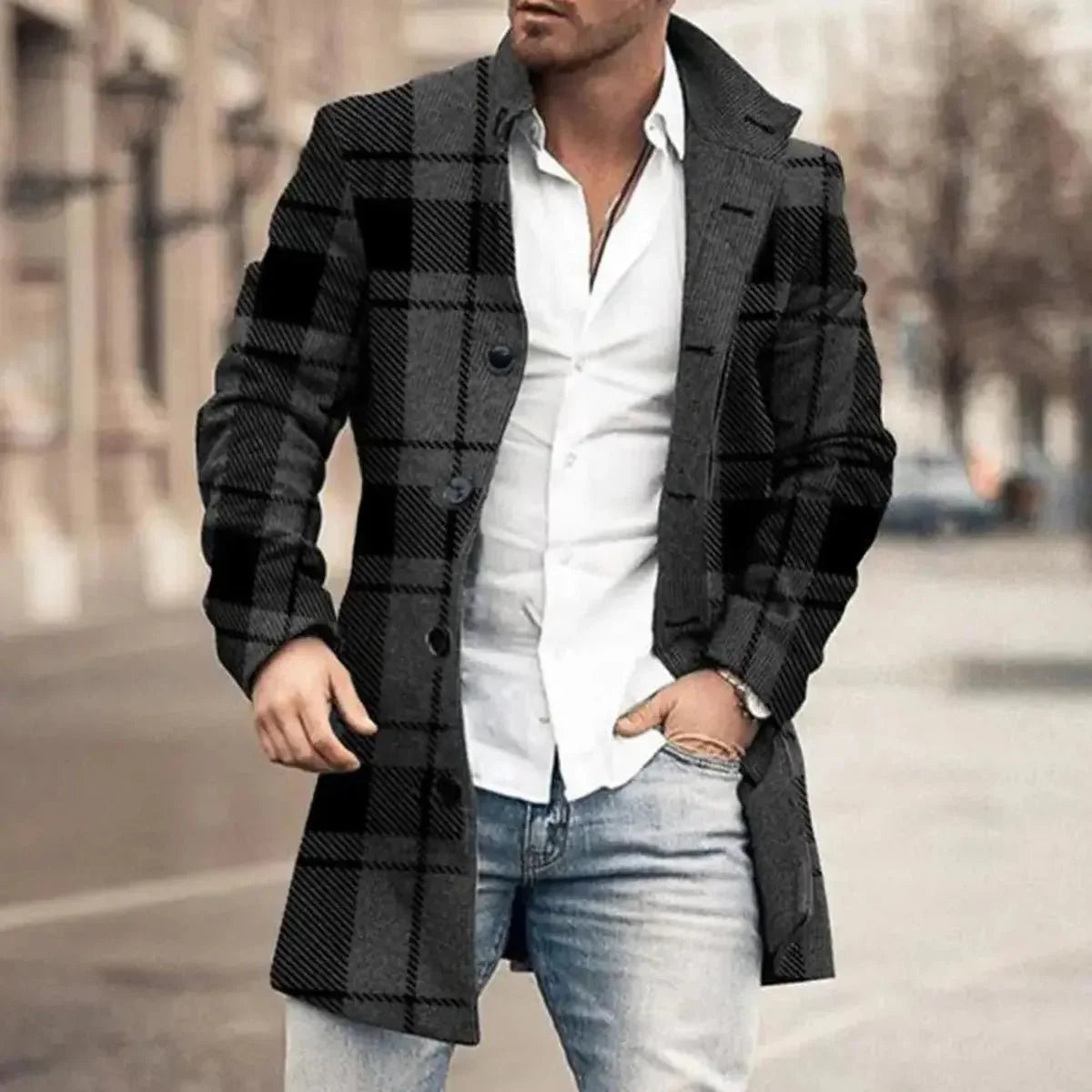 Geruite Dubbel-Breasted Trenchcoat voor Mannen