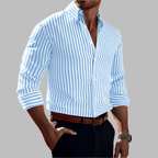 Gestreept Overhemd Met Knoopsluiting Voor Mannen, Tailored Fit Voorjaar Herfst Casual Wear