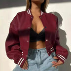 Gestructureerde Cropped Leren Jas Voor Dames