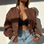 Gestructureerde Cropped Leren Jas Voor Dames