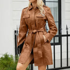 Getailleerde Mid-Length PU Leren Jas Voor Dames