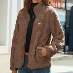 Getextureerde Fleece/Teddy Jas Met Opstaande Kraag Voor Dames
