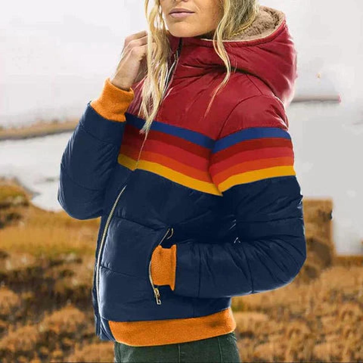 Gewatteerde WinterJas met Streepdetails en Capuchon voor Dames