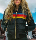 Gewatteerde WinterJas met Streepdetails en Capuchon voor Dames