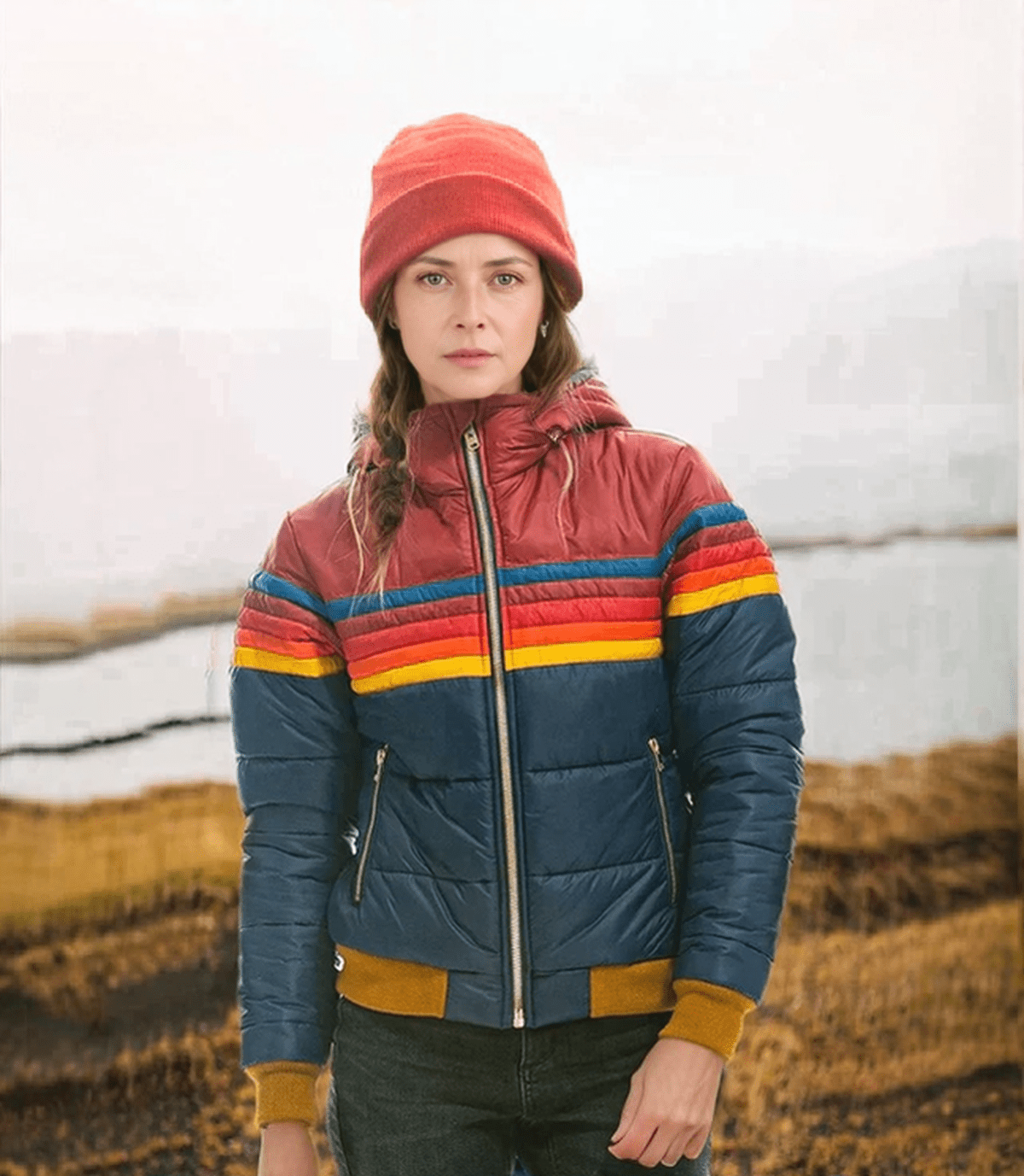 Gewatteerde WinterJas met Streepdetails en Capuchon voor Dames