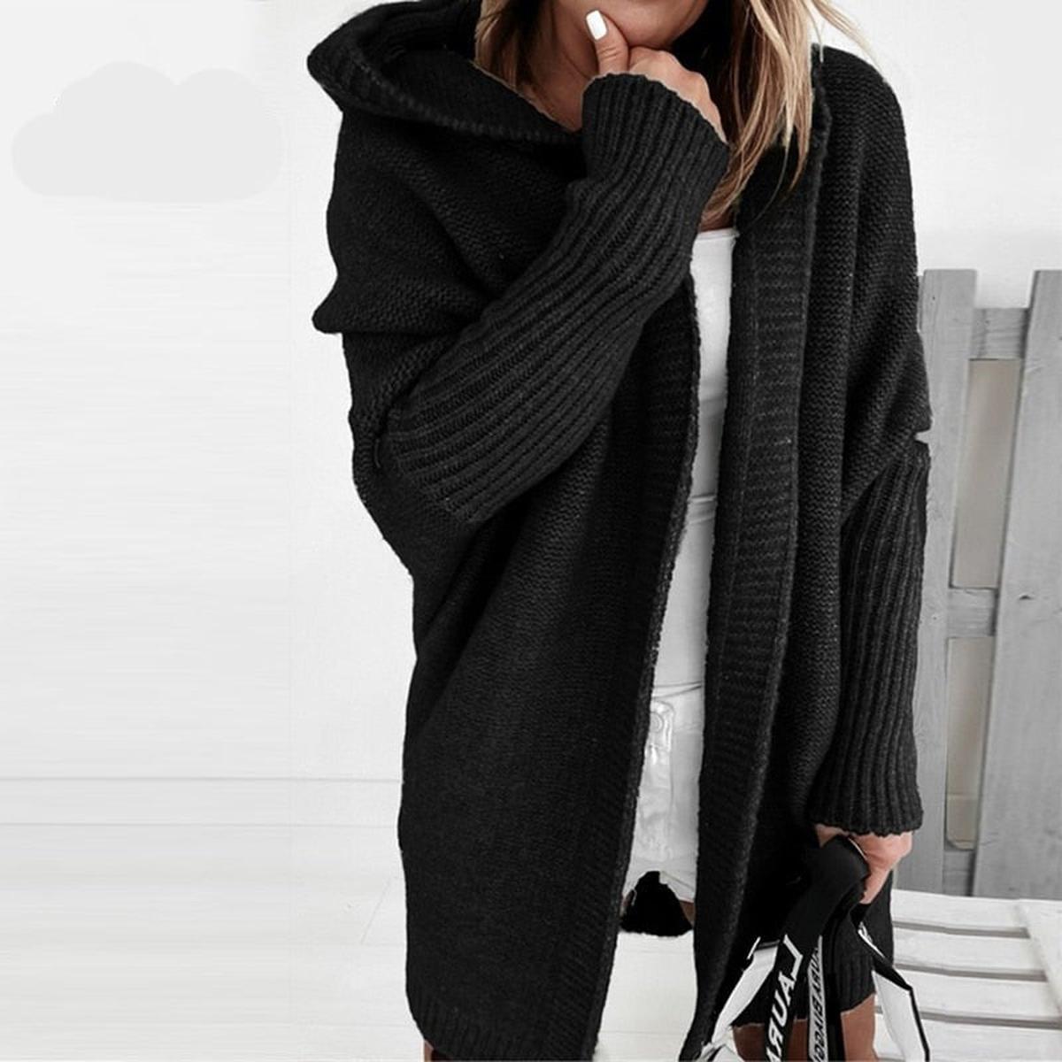 Gezellige Oversized Cardigan met Capuchon en Vleermuismouwen