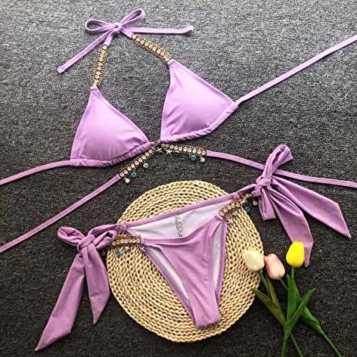 Glinsterende Bikini Met Crystal En Diamantaccenten En Verstelbare Schouderbanden