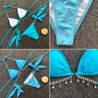 Glinsterende Bikini Met Crystal En Diamantaccenten En Verstelbare Schouderbanden