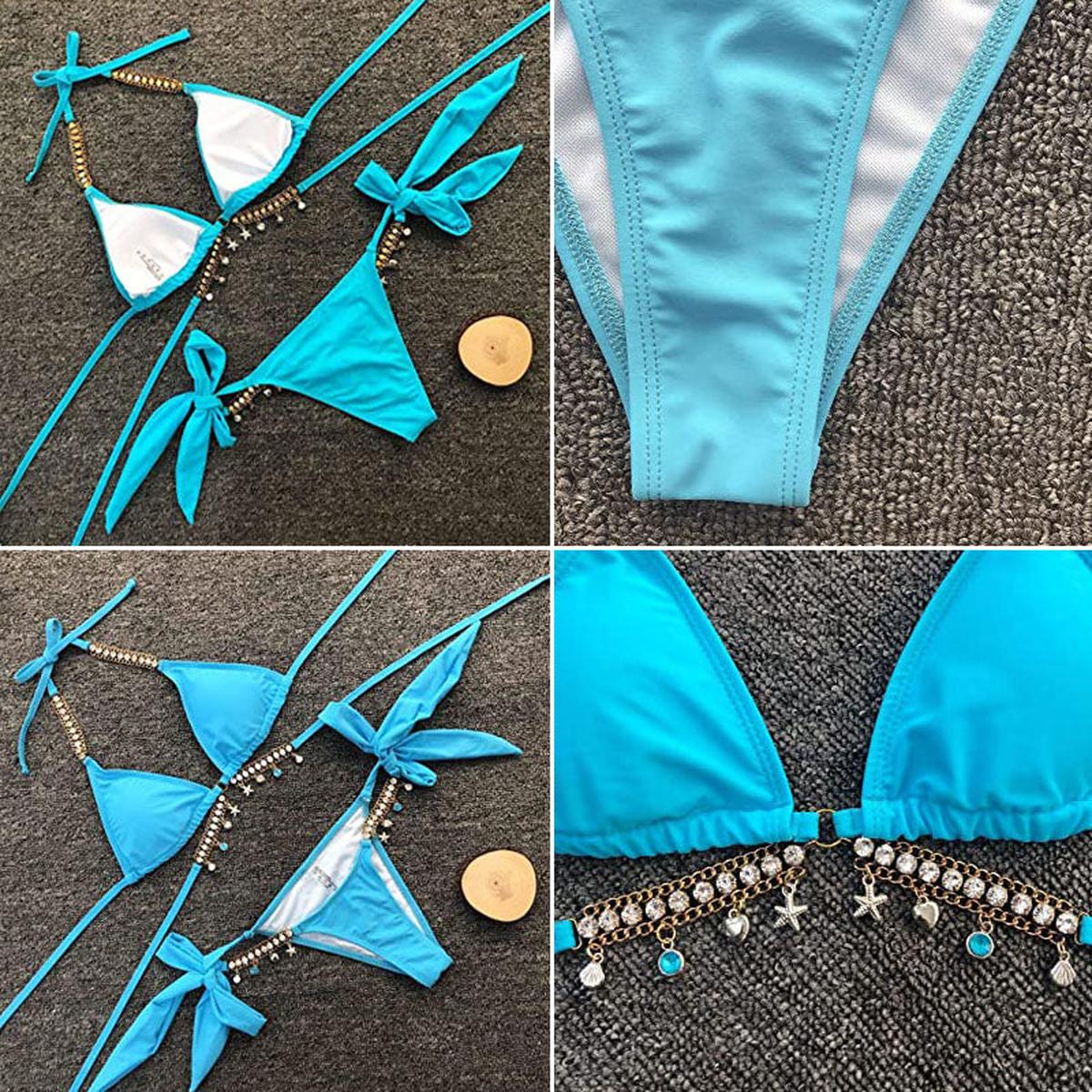 Glinsterende Bikini Met Crystal En Diamantaccenten En Verstelbare Schouderbanden