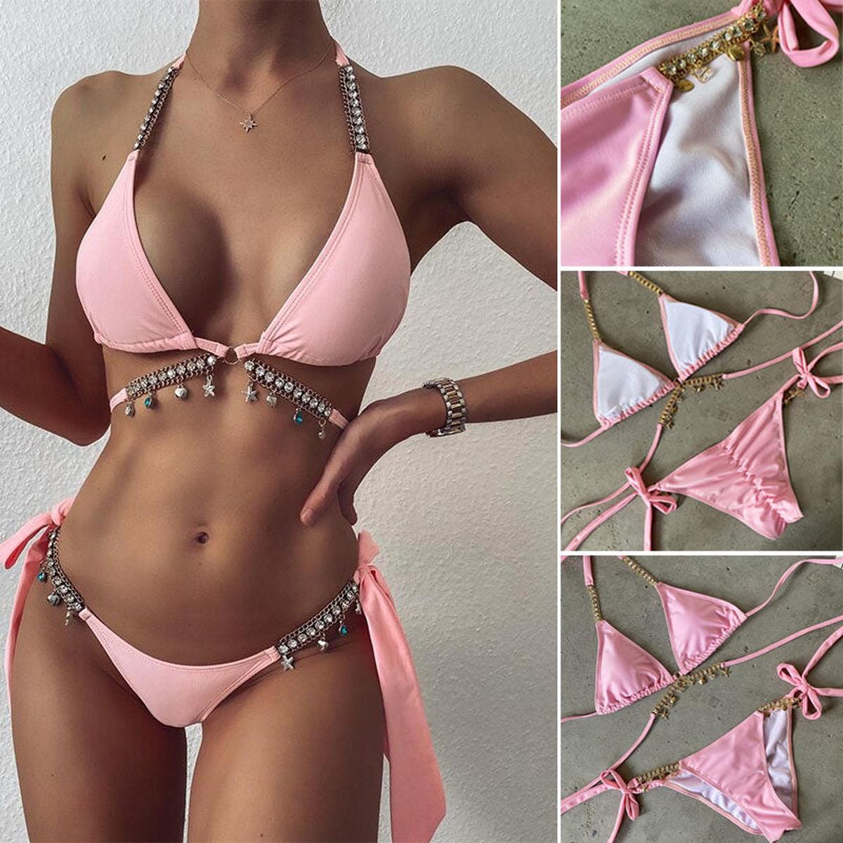 Glinsterende Bikini Met Crystal En Diamantaccenten En Verstelbare Schouderbanden