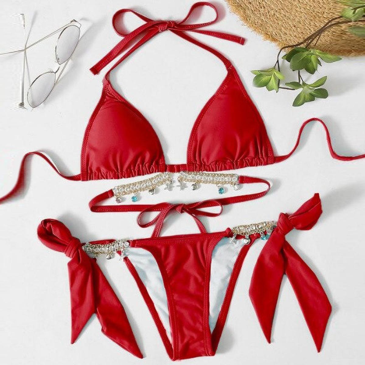 Glinsterende Bikini Met Crystal En Diamantaccenten En Verstelbare Schouderbanden