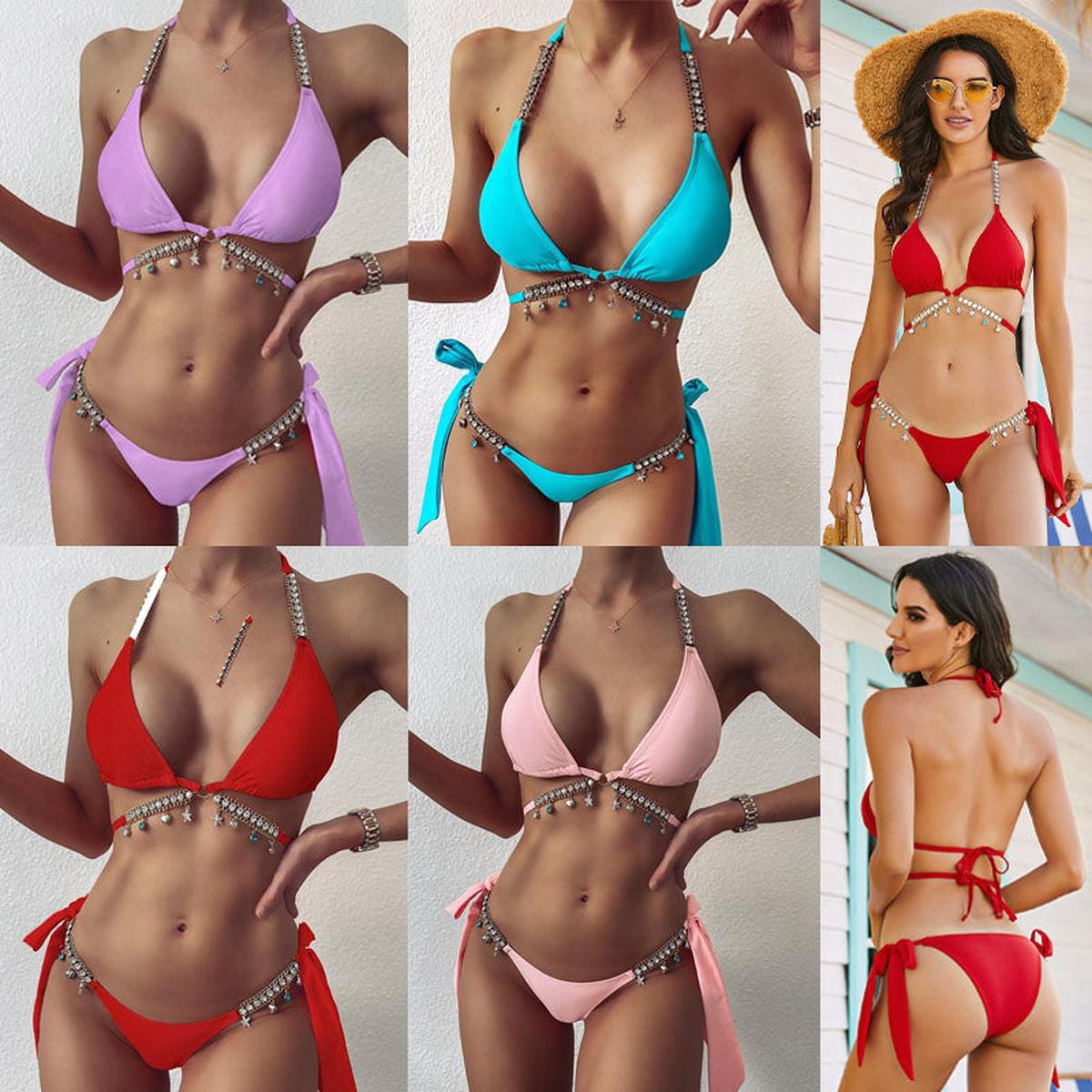 Glinsterende Bikini Met Crystal En Diamantaccenten En Verstelbare Schouderbanden