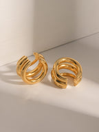 Gold Plated Drievoudige Gelaagde Hoepel Oorbel