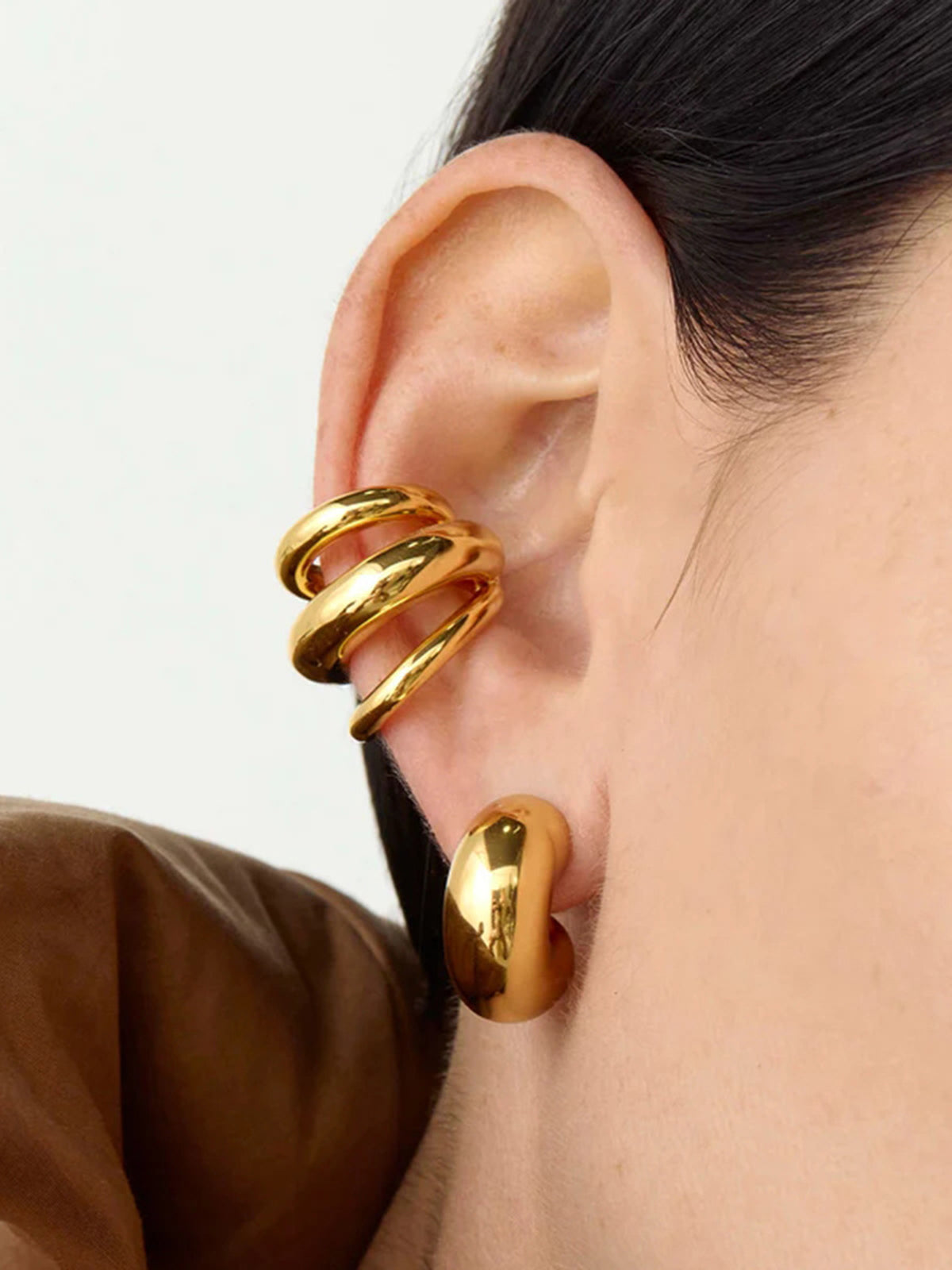 Gold Plated Drievoudige Gelaagde Hoepel Oorbel