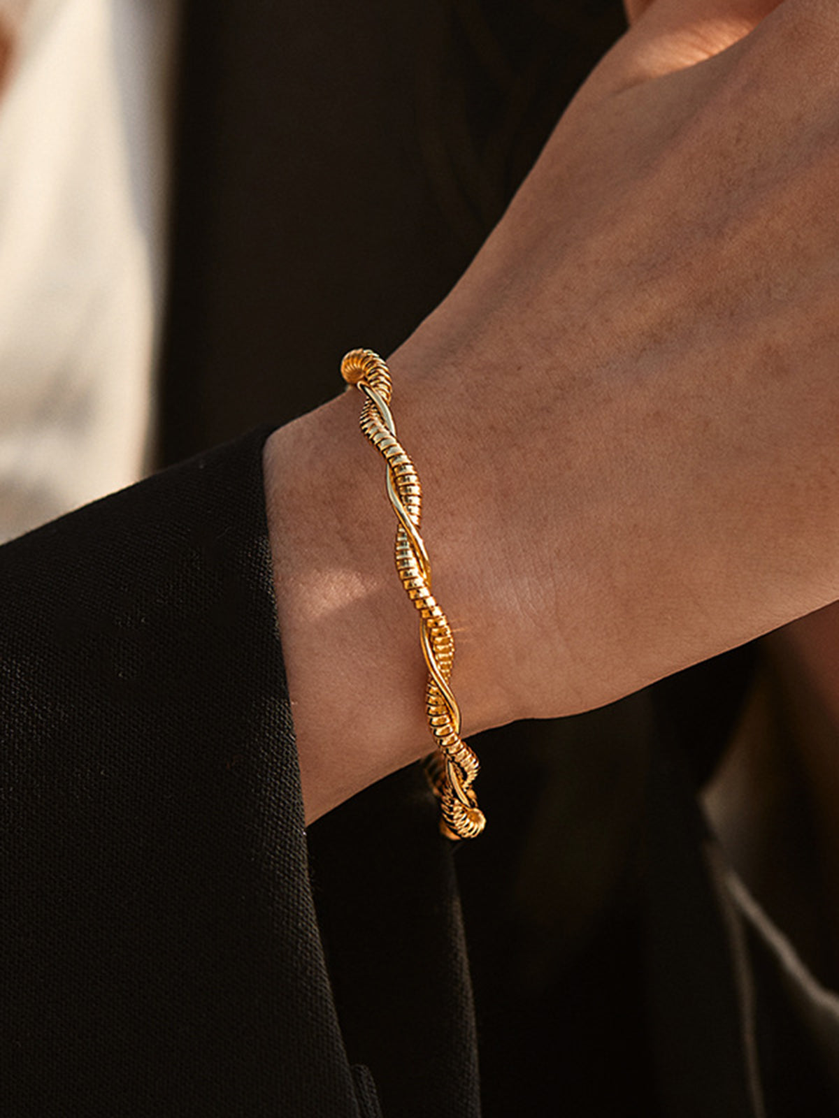 Gold Plated Twist Open Bracelet