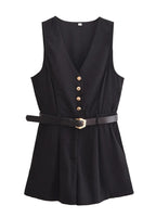 Gouden Knoopdetail Mini Jumpsuit met Taille Riem