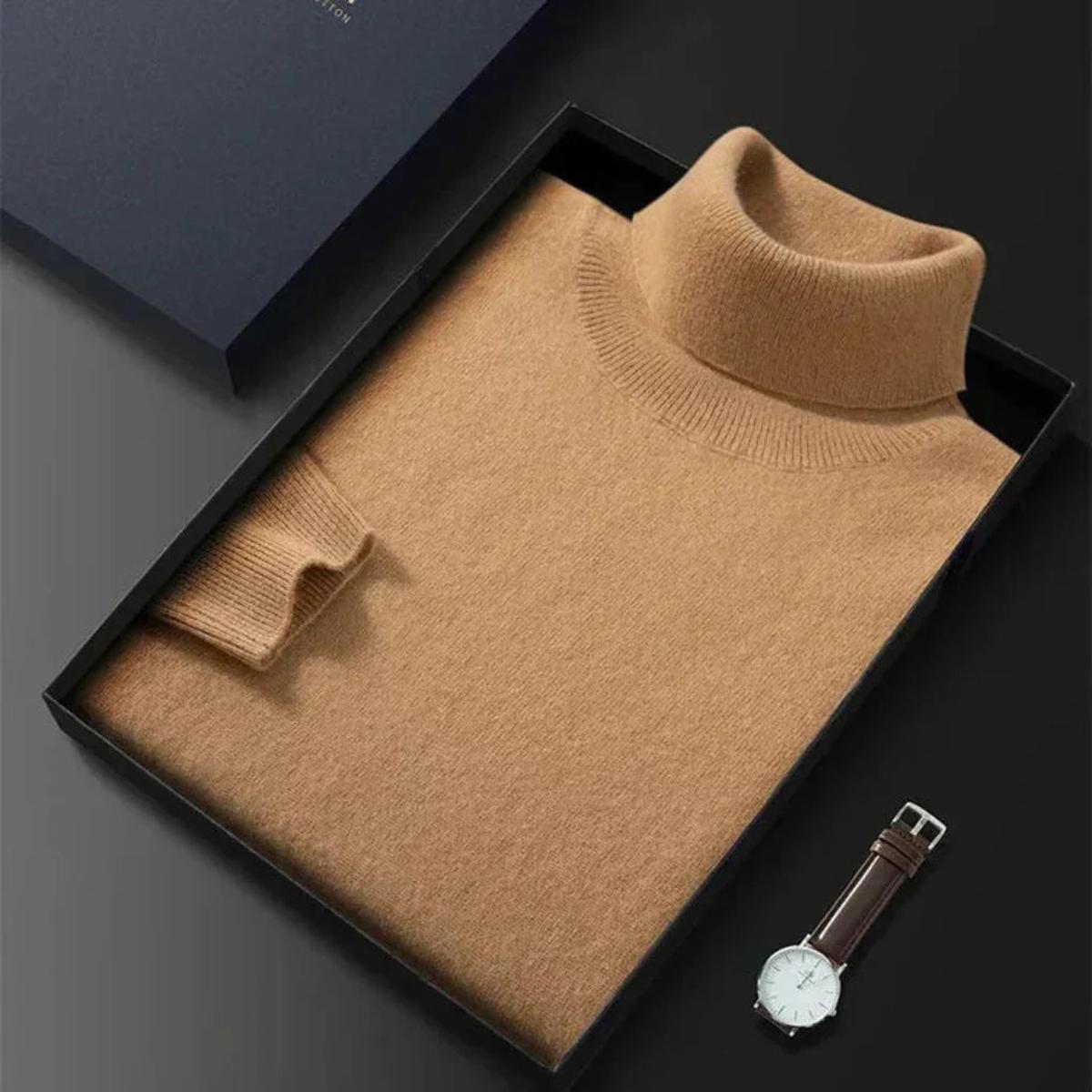 Heren 100% Cashmere Coltrui met Geribbelde Manchetten en Regular Fit