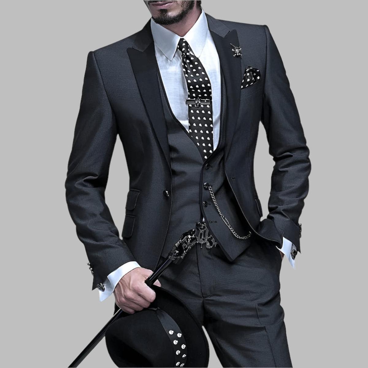 Heren 3-Delig Pak Set - Polyester-Wolmix Blazer, Vest en Broek voor Formele en Smart Casual Gelegenheden
