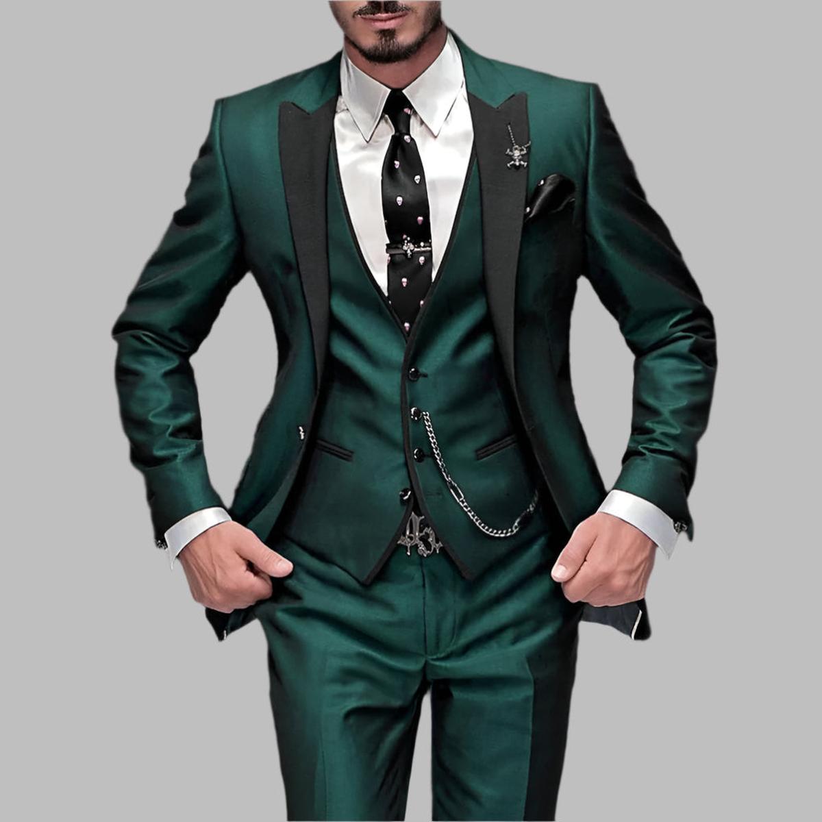 Heren 3-Delig Pak Set - Polyester-Wolmix Blazer, Vest en Broek voor Formele en Smart Casual Gelegenheden