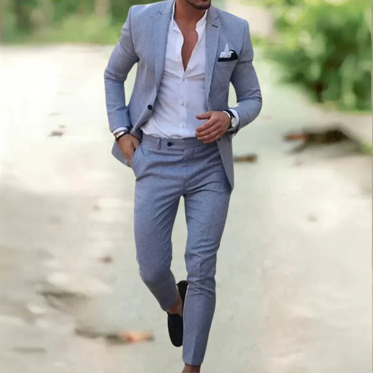 Heren Ademend Linnen Pak - 2-delig Slim Fit voor Zomer, Bruiloften & Kantoor