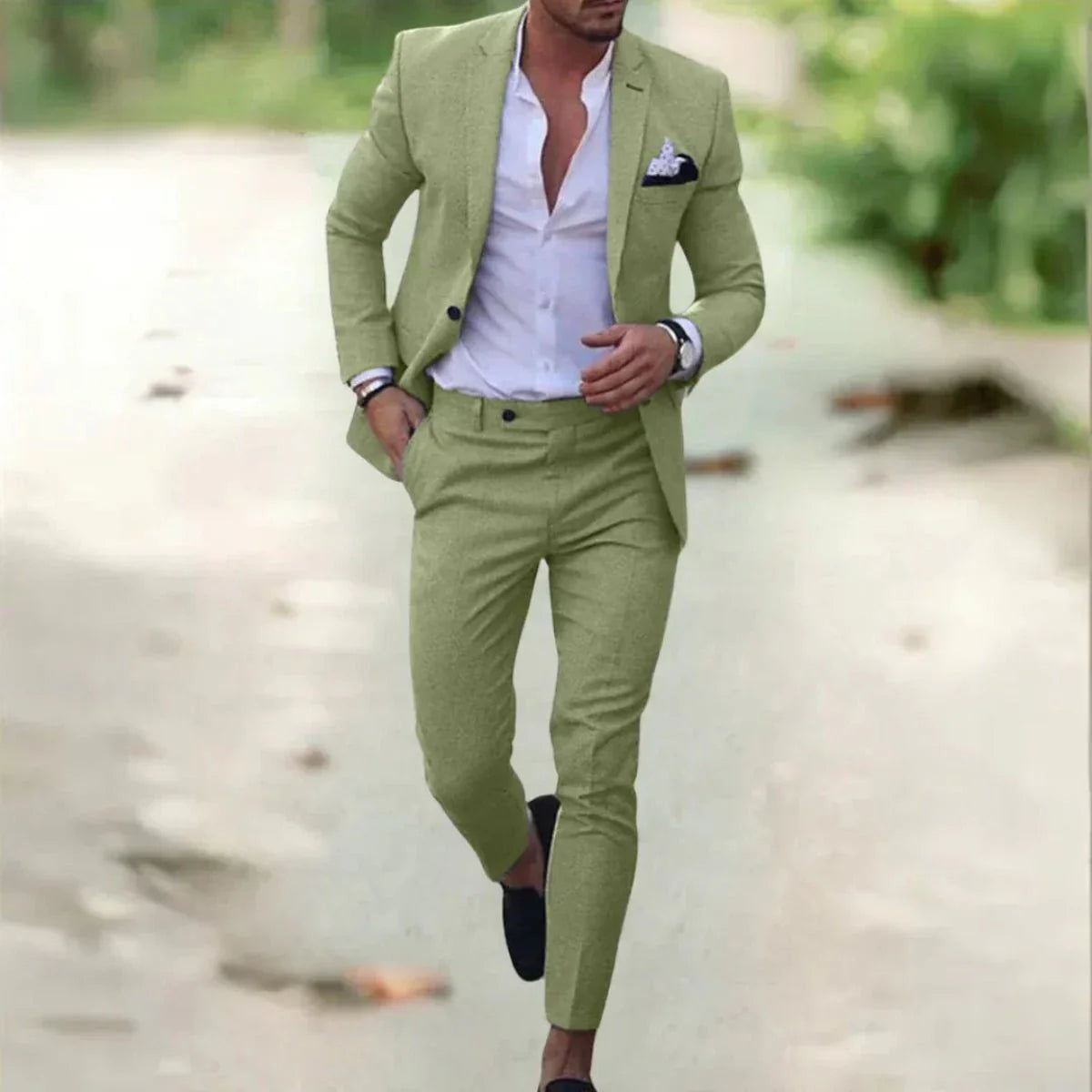 Heren Ademend Linnen Pak - 2-delig Slim Fit voor Zomer, Bruiloften & Kantoor