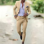 Heren Ademend Linnen Pak - 2-delig Slim Fit voor Zomer, Bruiloften & Kantoor