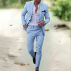 Heren Ademend Linnen Pak - 2-delig Slim Fit voor Zomer, Bruiloften & Kantoor