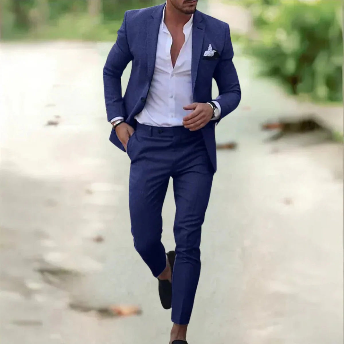 Heren Ademend Linnen Pak - 2-delig Slim Fit voor Zomer, Bruiloften & Kantoor