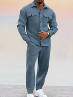 Heren Athleisure Overhemd met Knopen en Broek Set