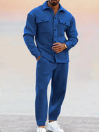 Heren Athleisure Overhemd met Knopen en Broek Set