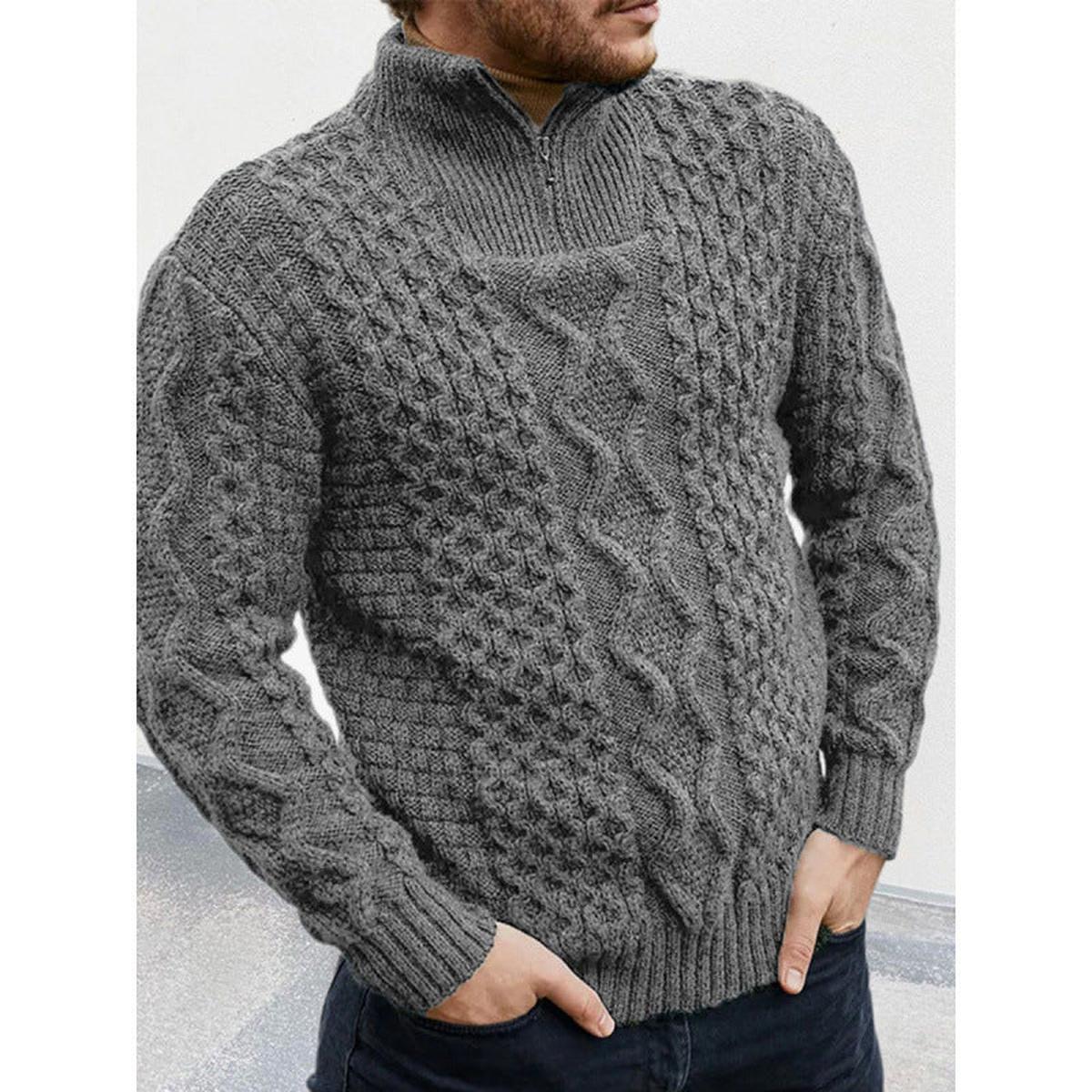 Heren Cable Knit Hoge Kraag Rits Sweater