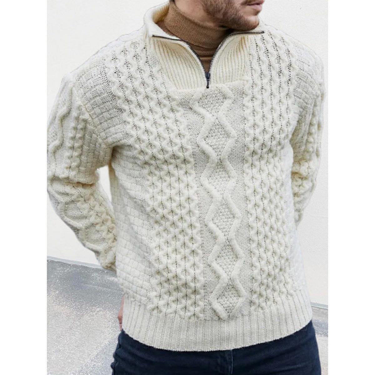 Heren Cable Knit Hoge Kraag Rits Sweater