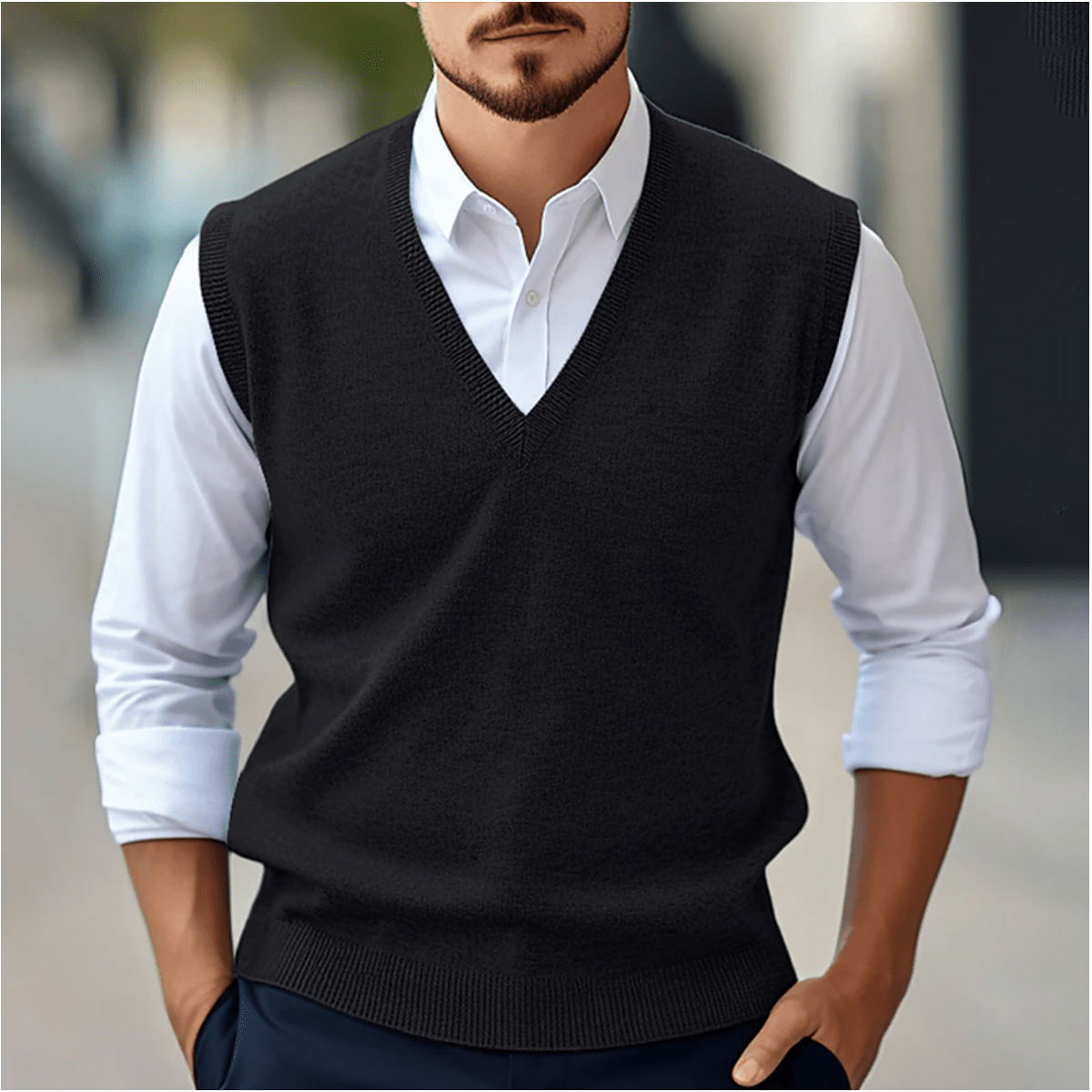 Heren Classic Fit V-Hals Trui Van Katoenmix