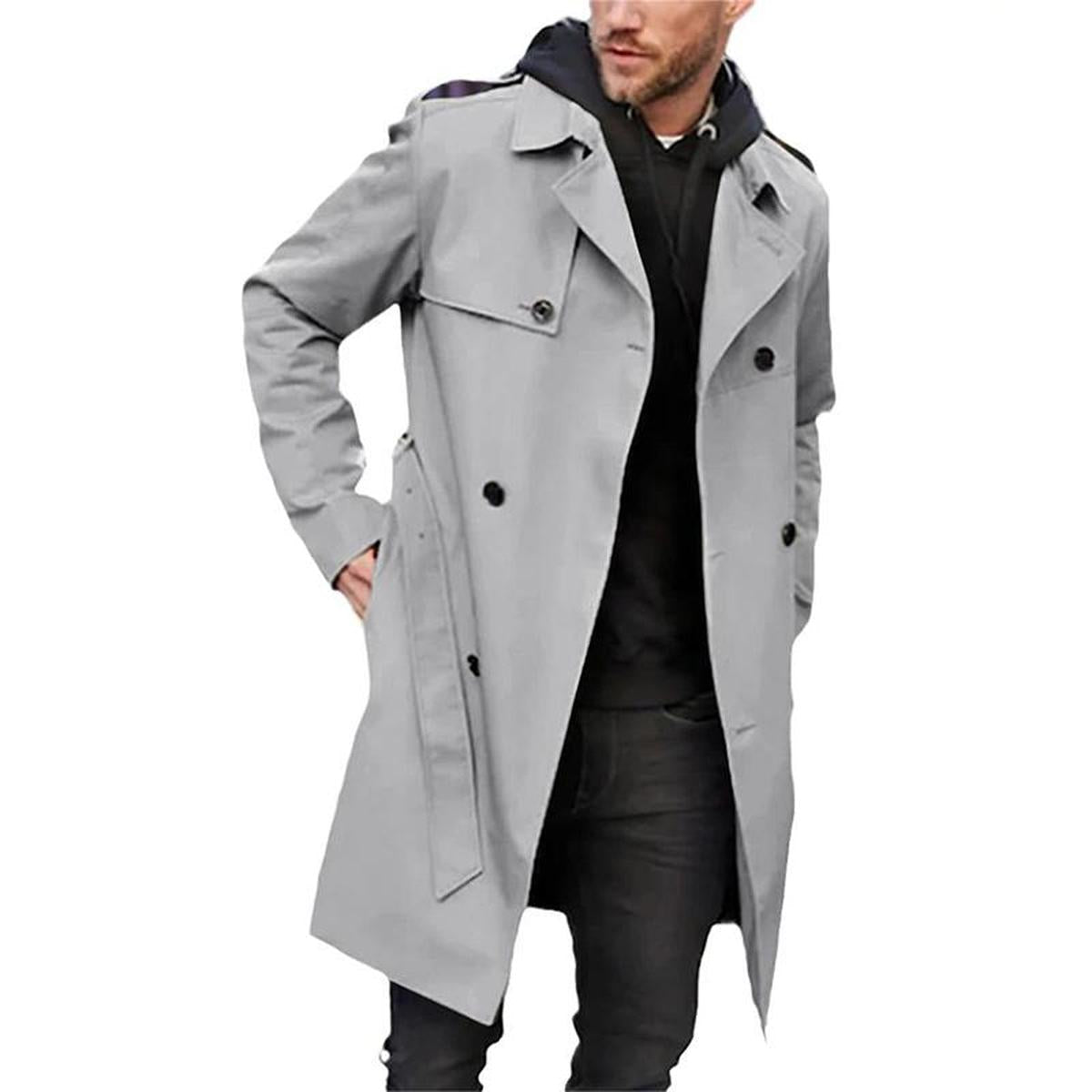 Heren Dubbelgerijpte Waterafstotende Trench Coat Met Verstelbare Tailleband